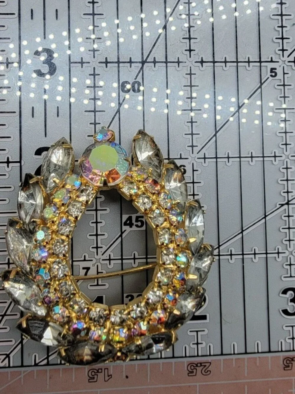 Juliana D&E Verified 4130 Clear Navette & AB Rhinestone Wreath Brooch Vintage